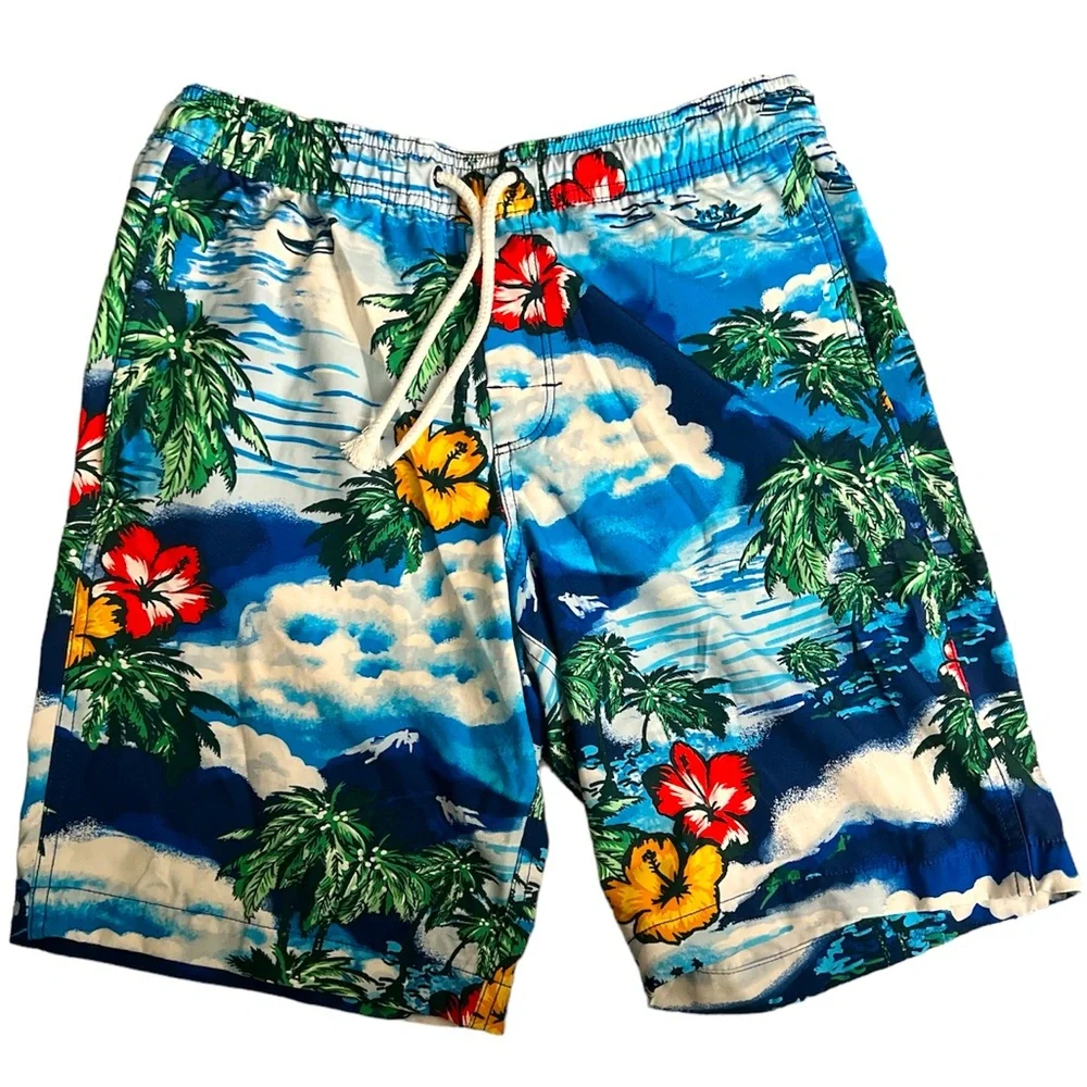 Gap Men’s Tropical Hawaiian Blue Multicolor Board Shorts Swimming Trunks Small
